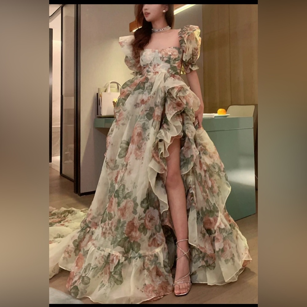 Ballon floral green pink dreamy dress Size XS-S